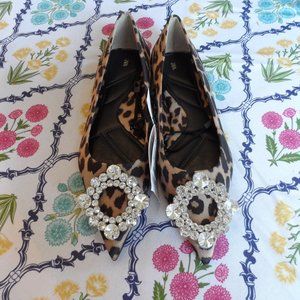 New Zara Satin Leopard Print Embellished Ballet Flats Size 6M-